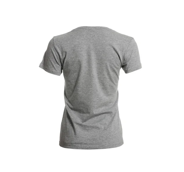 Stijlvol Grijs Dames Shirt Geïsoleerd Wit Mockup Voor Ontwerp — Stockfoto