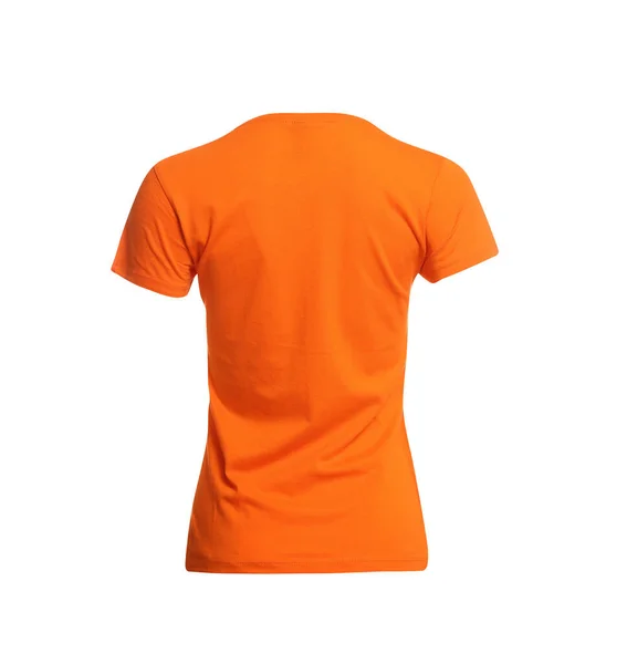 色彩艳丽的橙色女性T恤被白色隔离 用于设计的模型 — 图库照片