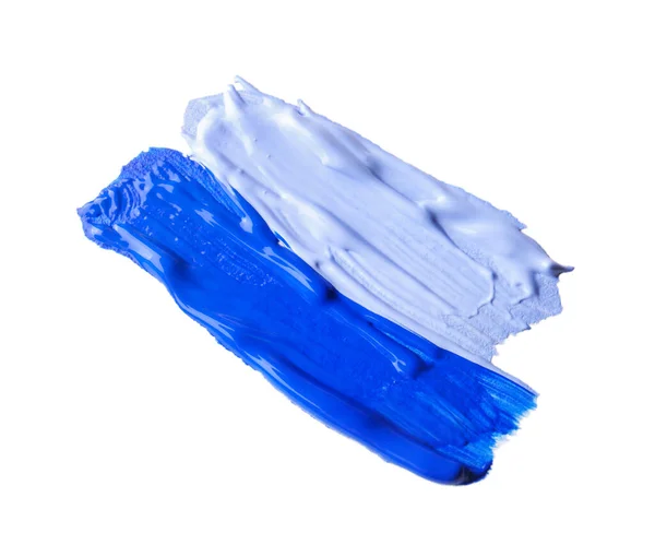 Muestras Pintura Azul Sobre Fondo Blanco Vista Superior —  Fotos de Stock