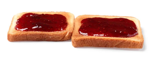 Delicious Crispy Toasts Berry Jam White Background — Stock Photo, Image
