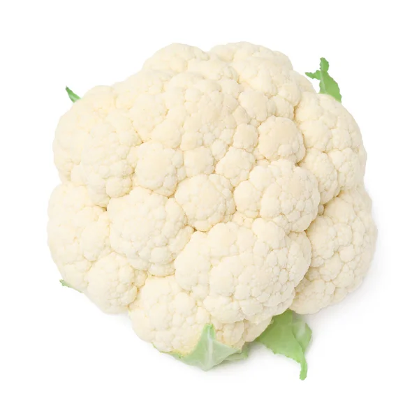 Whole Fresh Raw Cauliflower Isolated White Top View — Stock Photo, Image