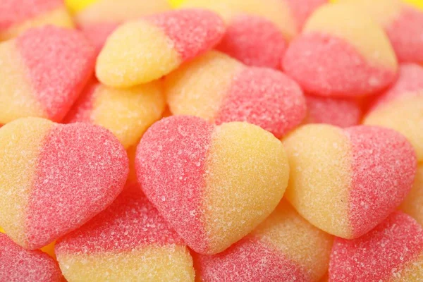 Many Tasty Jelly Candies Shape Hearts Background Closeup — Stock Photo, Image