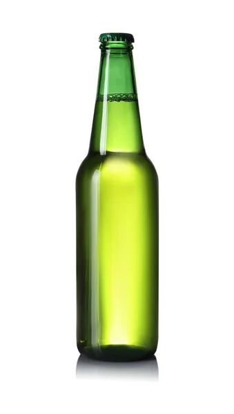 Zelená Skleněná Láhev Piva Izolovaná Bílém — Stock fotografie
