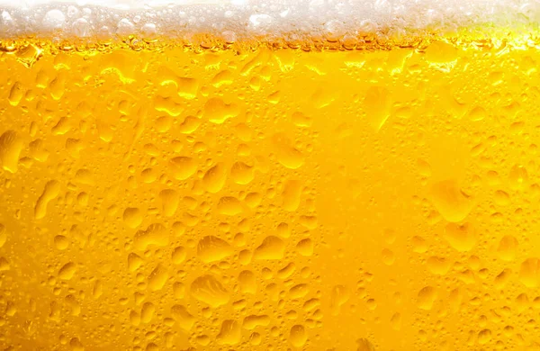 Glass Tasty Cold Beer Foam Condensation Drops White Background Closeup — Stockfoto