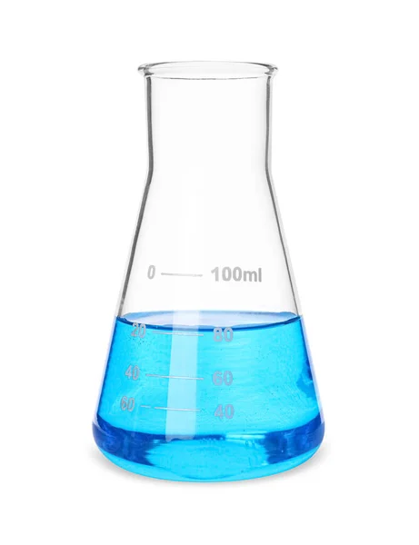 玻璃瓶 浅蓝色液体 白色隔离 — 图库照片