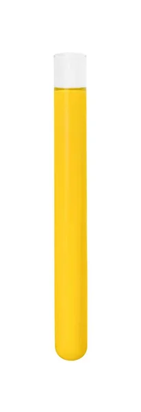 Rurka Badawcza Żółtym Płynem Izolowanym Białym — Zdjęcie stockowe