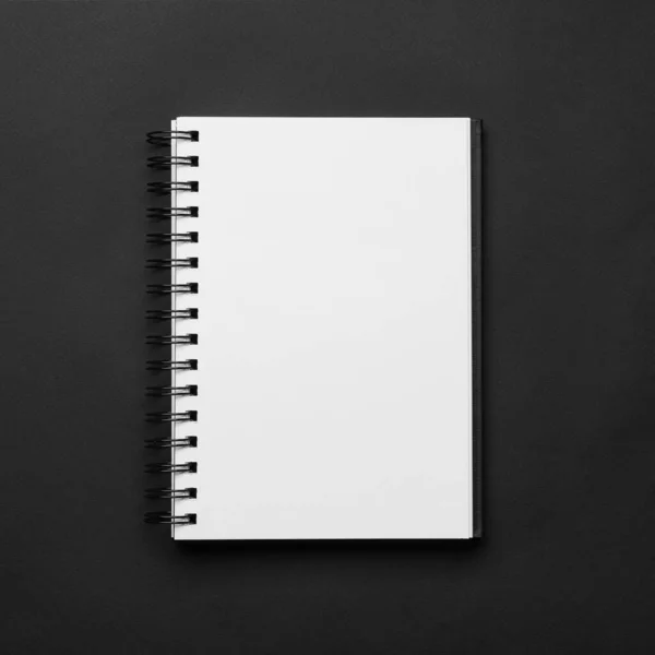 Spiral Bound Notebook Black Background Top View — Stok fotoğraf