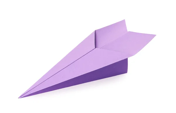 Yapımı Mor Kağıt Uçak Beyaza Izole Edilmiş — Stok fotoğraf