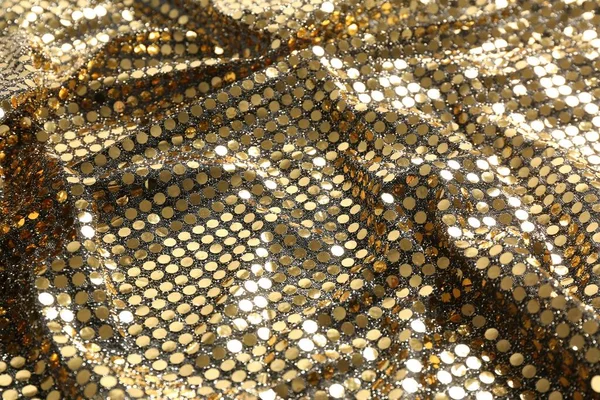 Detailní Pohled Zlatý Lesklý Flitr Tkaniny Jako Pozadí — Stock fotografie