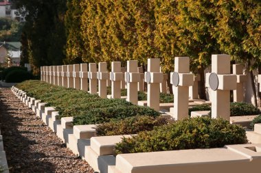 Mezarlıkta bir sürü granit mezar taşı var. Dini gelenek