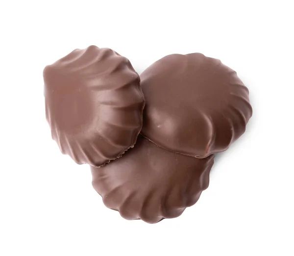 Köstliche Mit Schokolade Überzogene Marshmallows Isoliert Auf Weiß — Stockfoto