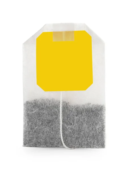New Tea Bag Tab Isolated White — Stock Photo, Image
