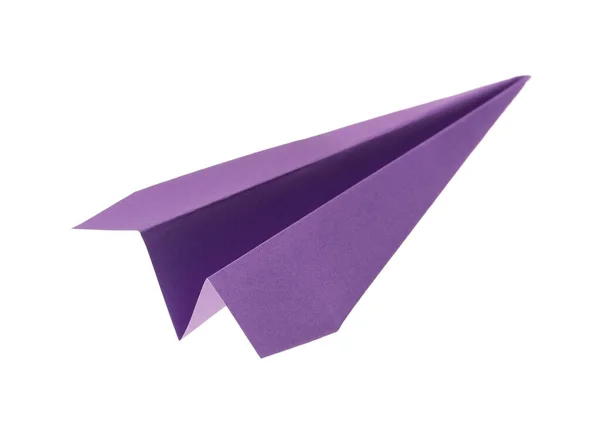 Handgemaakt Paars Papier Vliegtuig Geïsoleerd Wit — Stockfoto