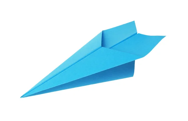 Ručně Vyráběné Světle Modré Papírové Letadlo Izolované Bílém — Stock fotografie