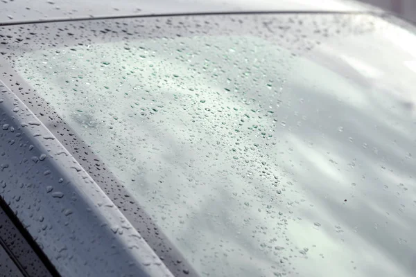 Esőcseppek Autó Szélvédőjén Közelkép — Stock Fotó