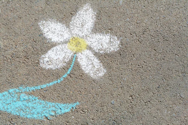 Blume Gezeichnet Mit Bunten Kreiden Auf Asphalt Freien Draufsicht Raum — Stockfoto