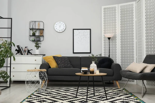 Interior Del Salón Con Muebles Cómodos Elementos Decorativos —  Fotos de Stock
