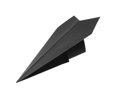 El yapımı siyah kağıt uçak beyazda izole edilmiş.