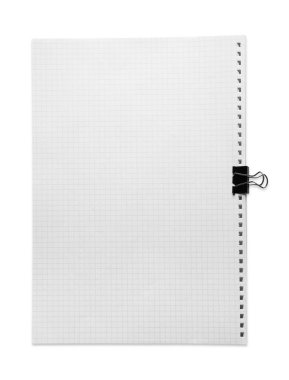 Beyaz arkaplan üzerinde klasör şarjörü olan işaretlenmiş kağıt sayfaları, üst görünüm