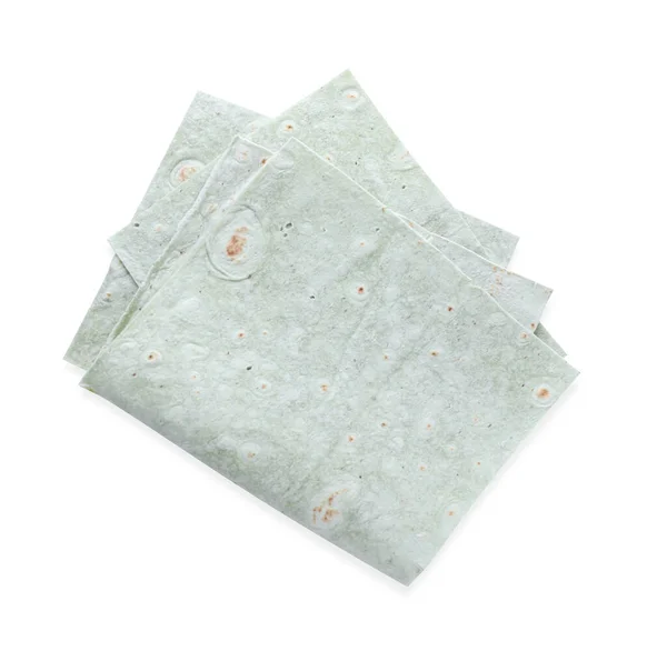 Delicious Green Folded Armenian Lavash White Background Top View — Stock Photo, Image