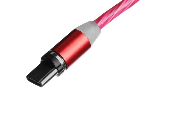 Cable Usb Rojo Con Conector Tipo Aislado Blanco —  Fotos de Stock