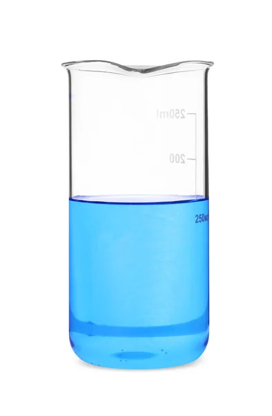 Becher Vetro Con Liquido Azzurro Isolato Bianco — Foto Stock