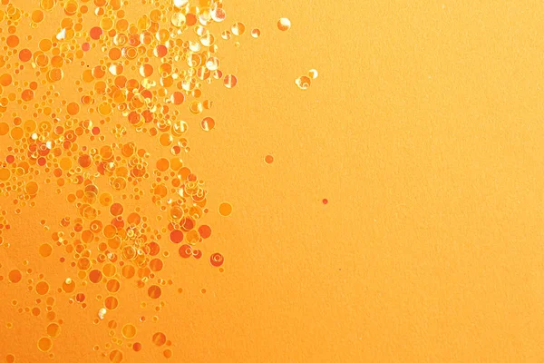 Glanzende Heldere Glitter Oranje Achtergrond Plat Gelegd Ruimte Voor Tekst — Stockfoto
