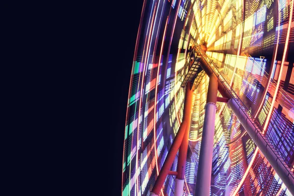 Beautiful Glowing Ferris Wheel Dark Sky Low Angle View Space — Stock Photo, Image
