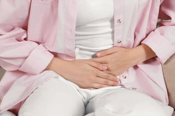 Woman Suffering Cystitis Home Closeup — 스톡 사진