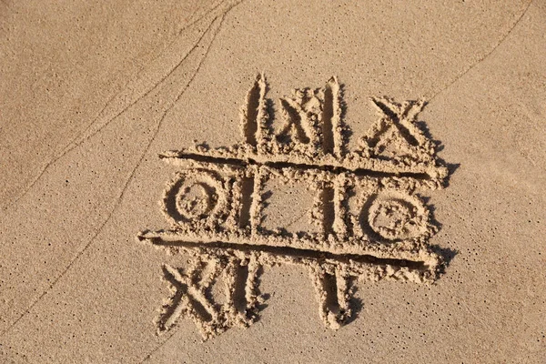 Tic Tac Toe Παιχνίδι Που Στην Αμμώδη Παραλία — Φωτογραφία Αρχείου