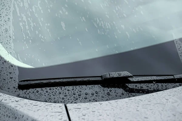 Auto Wisser Schoonmaken Water Druppels Van Voorruit Glas Close — Stockfoto
