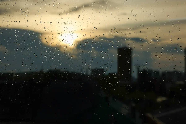 Window Glass Droplets Rainy Day Closeup — Foto Stock