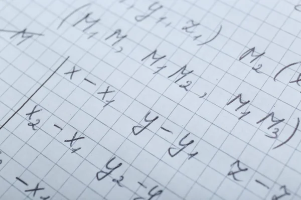 Feuille Papier Avec Différentes Formules Mathématiques Gros Plan — Photo