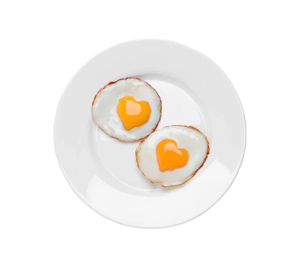 Beyaz Arka Planda Yumurta Sarısı Şeklinde Lezzetli Yumurta Tabağı Üst — Stok fotoğraf
