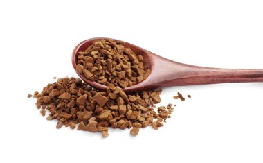 Beyaz üzerine izole edilmiş aromatik hazır kahve kaşığı.