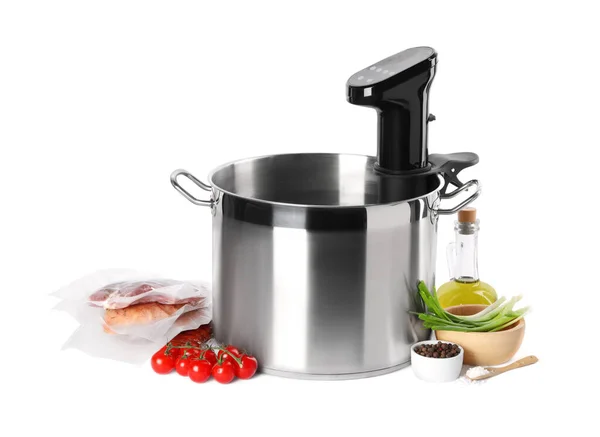 Thermal Immersion Circulator Pot Ingredients White Background Sous Vide Cooking — Stock Photo, Image