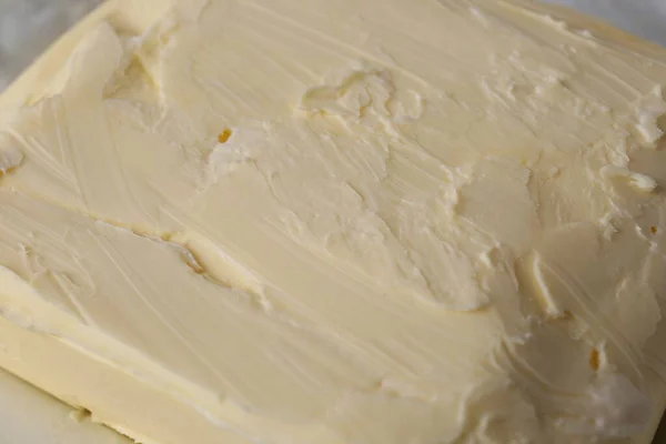 Piece Tasty Homemade Butter Background Closeup — Stock Photo, Image