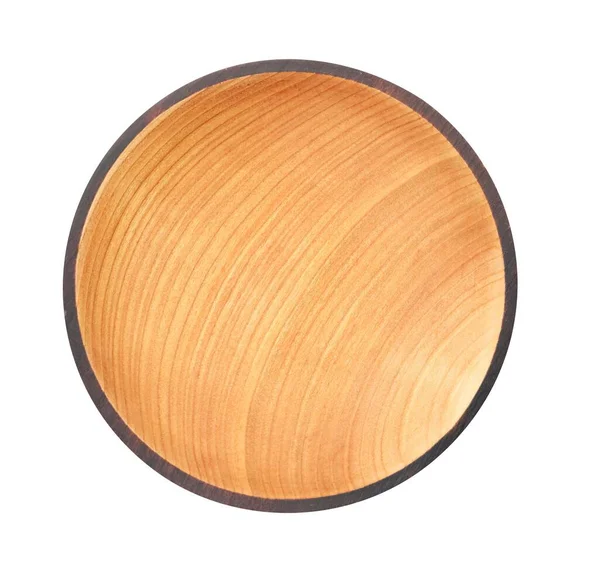 Wooden Bowl Isolated White Top View — Stock Photo, Image