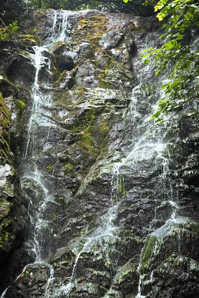 stock image Beautiful waterfall with green moss in park