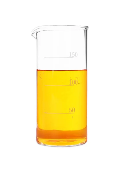 Γυάλινο Ποτήρι Ζέσεως Πορτοκαλί Υγρό Που Απομονώνεται Λευκό — Φωτογραφία Αρχείου