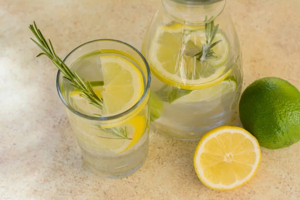 Tasty Refreshing Lemonade Ingredients Light Table Summer Drink — Stock Photo, Image