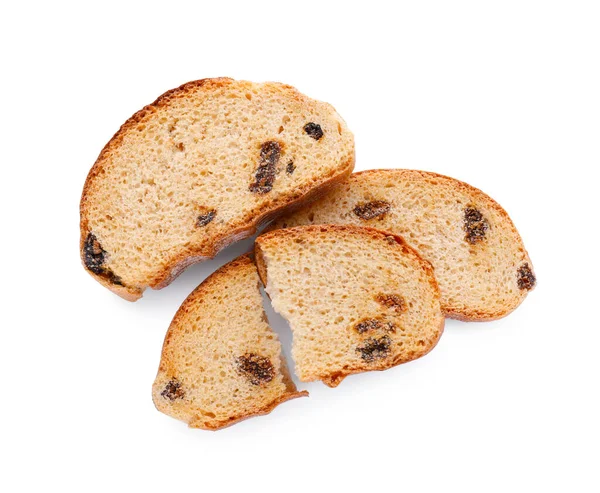 stock image Sweet hard chuck crackers with raisins on white background, top view