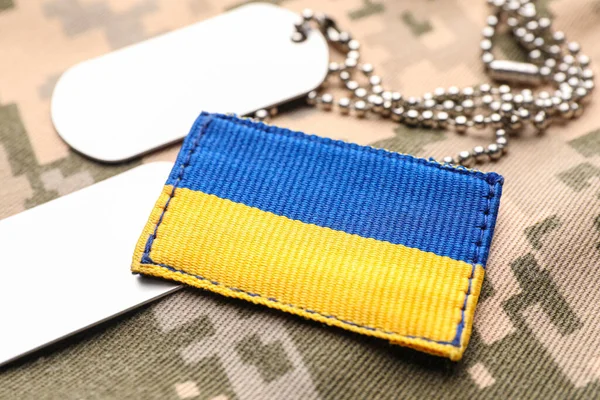 Tag Militare Patch Pixel Camuffamento Ucraino Primo Piano — Foto Stock