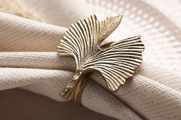 Fabric Napkin Decorative Ring Plate Closeup — Stock Photo, Image