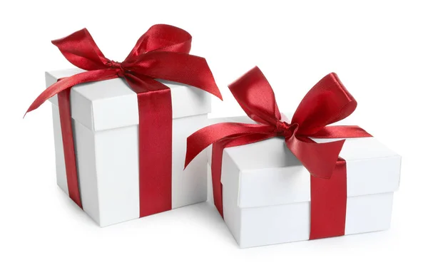 Κουτιά Χριστουγεννιάτικα Δώρα Λευκό Φόντο — Φωτογραφία Αρχείου