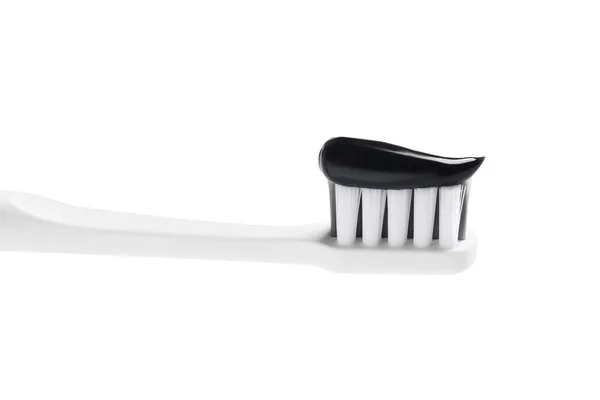 Brush Charcoal Toothpaste Isolated White — Stock Photo, Image