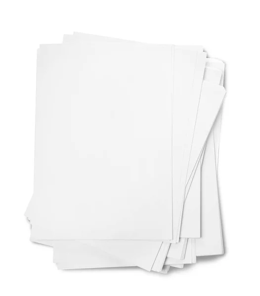 Pile Feuilles Papier Sur Fond Blanc Vue Dessus — Photo