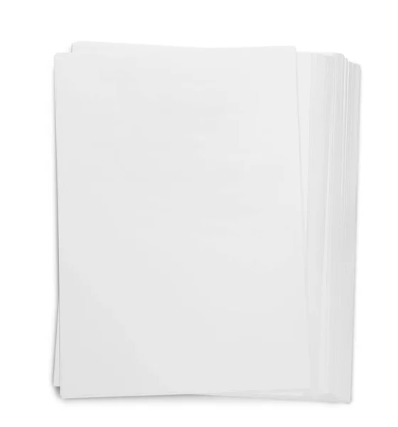 Stos Arkuszy Papieru Białym Tle Widok Góry — Zdjęcie stockowe