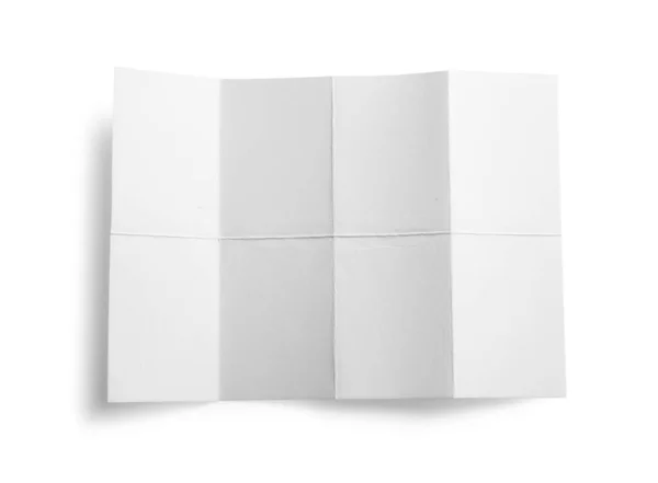 Foglio Carta Bianca Con Pieghe Isolate Bianco Vista Dall Alto — Foto Stock