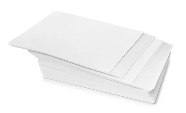 Empilement Feuilles Papier Isolées Sur Blanc — Photo